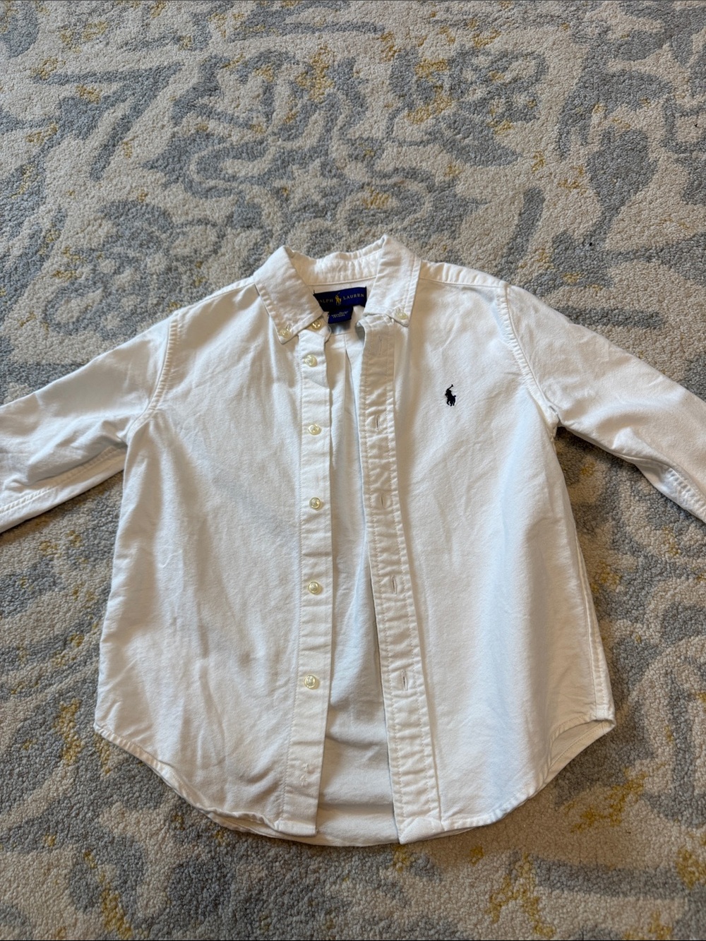 Ralph Lauren White Button-Down Oxford Shirt for Kids with Navy Pony